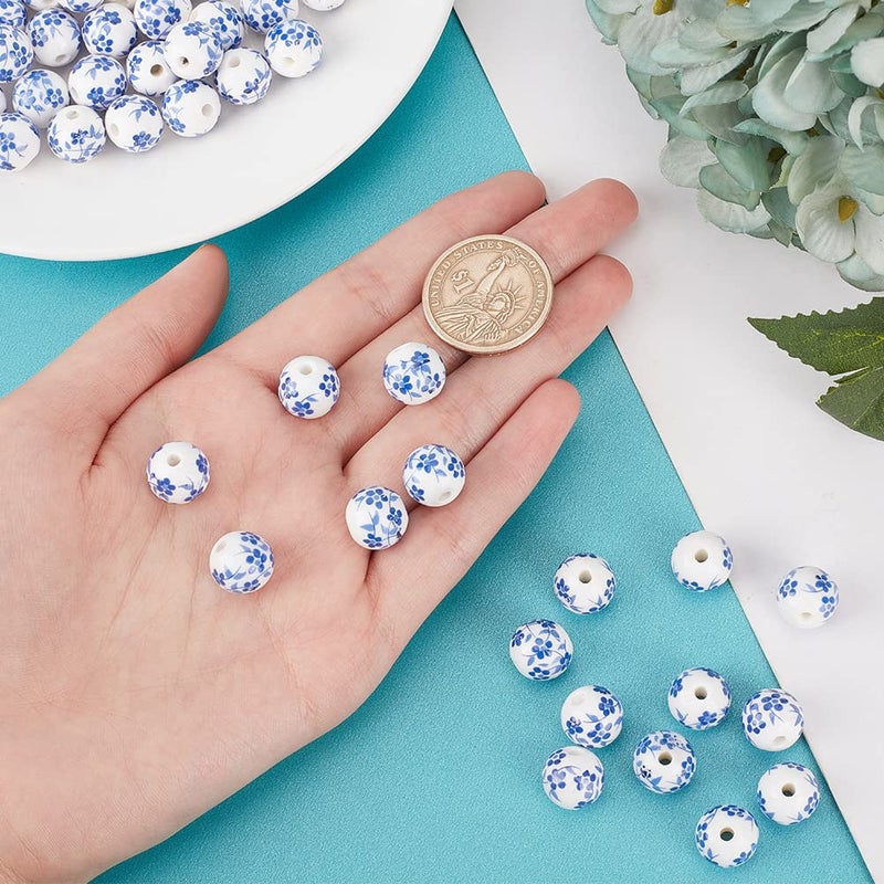 CHGCRAFT 200pcs 12mm Round Porcelain Beads - Ceramic Loose Beads for DIY Jewelry Making Supplies, Dodger Blue - Image 3